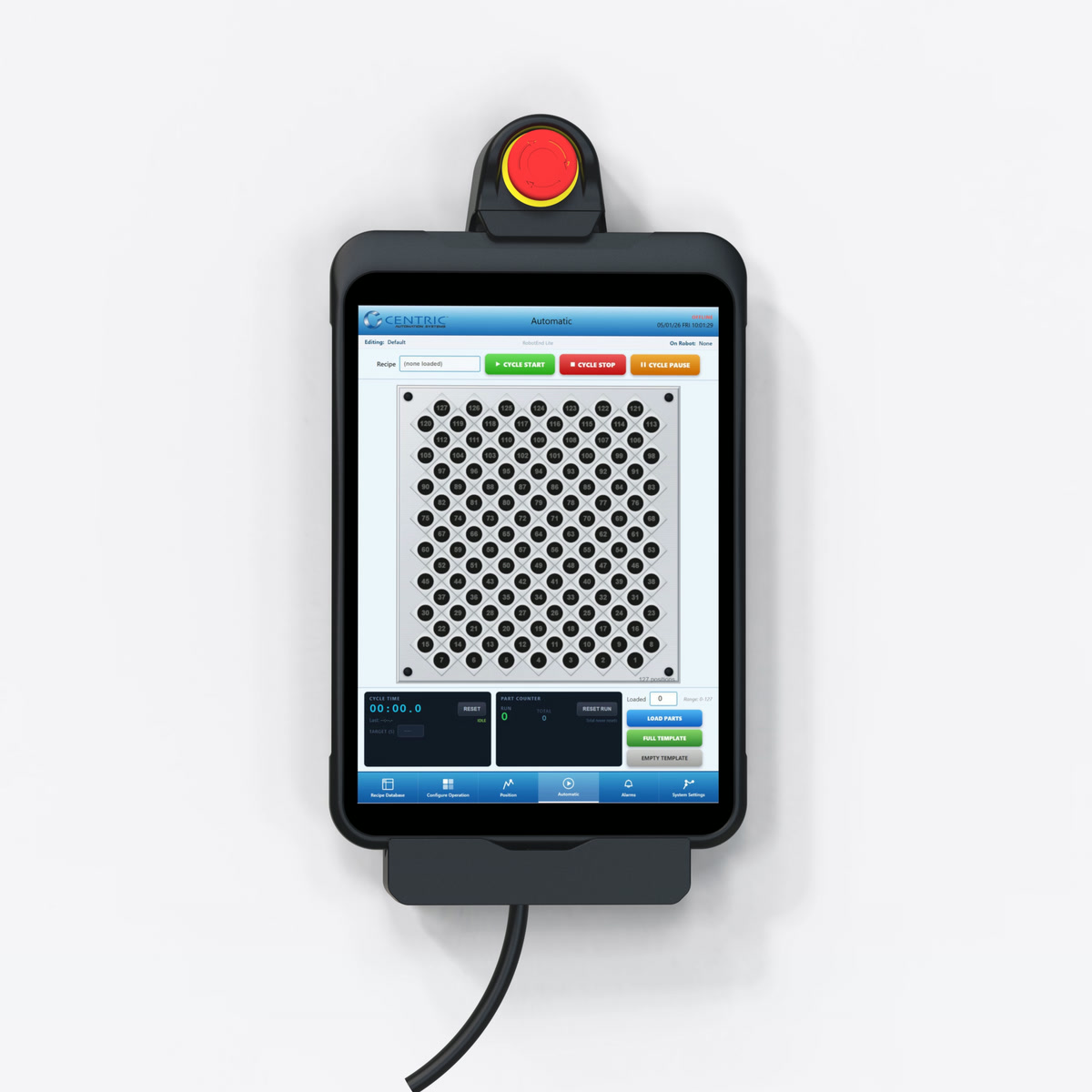 FANUC teach pendant running the Robotend Lite recipe HMI